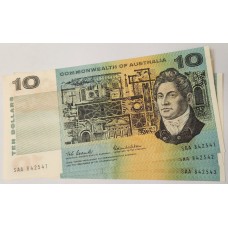 AUSTRALIA 1966 . TEN 10 DOLLARS BANKNOTES . COOMBS/WILSON . ERROR . WET INK TRANSFER . CONSEC TRIO